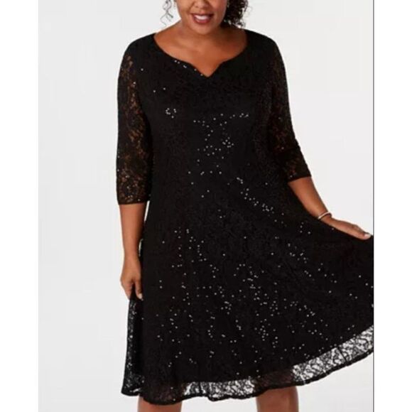 SLNY - 9419144 QUARTER SLEEVE SEQUIN LACE A-LINE PLUS SIZE DRESS - Picture 2 of 13